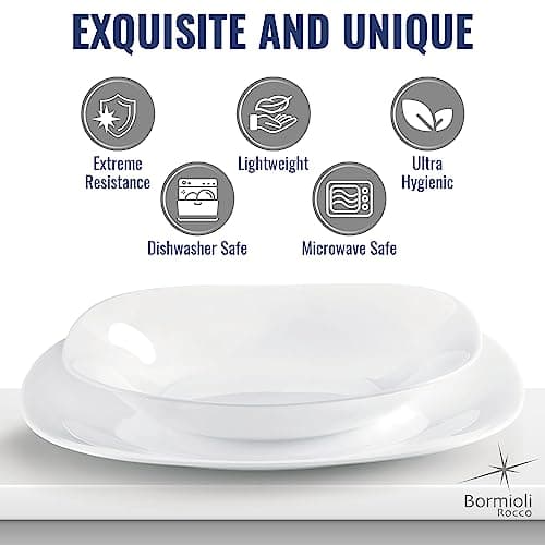 Bormioli Rocco Parma Set Of 6 Pasta Bowls & Soup Plates, 8.75 Inch, Dishwasher Safe, Clean White
