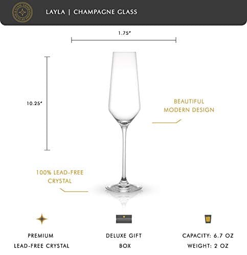 Elegant Crystal Champagne Glasses Set of 4 – Perfect for Home Bar and Special Occasions - 6.7 Ounce Capacity