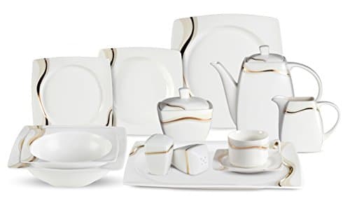 Lorenzo 57-Piece Elegant Gold Bone China Dinnerware Set for 8