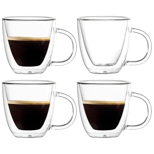 Double Walled Glass Espresso Cups Set, 6oz Insulated Coffee Mugs