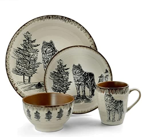 Elama Majestic Elk Round Stoneware Dinnerware Set Taupe