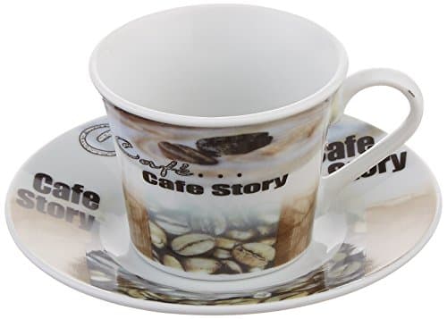 Lorren Home Trends Porcelain Espresso Coffee Cups, Brown Design, 13-Piece
