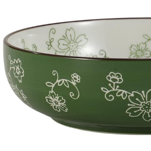 Sakura Floral Series Midnight Blue Porcelain Pasta Bowls Set of 6 - 40 Oz, Large Colorful Salad Pasta Bowls — Pine Green