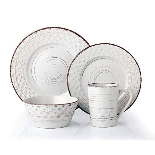 Distressed Weave Dinnerware Set-White