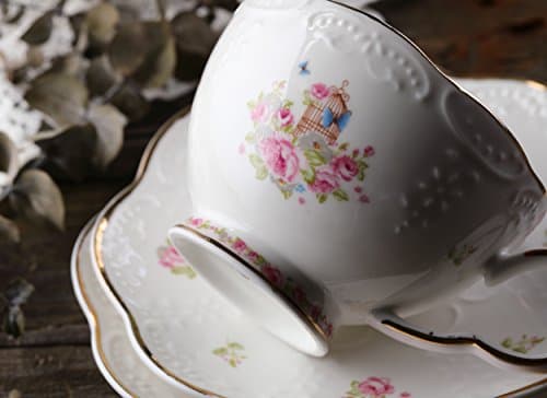 Jusalpha Vintage Porcelain Flower Tea Set & Teapot Warmer, 16pcs (16pcs set)