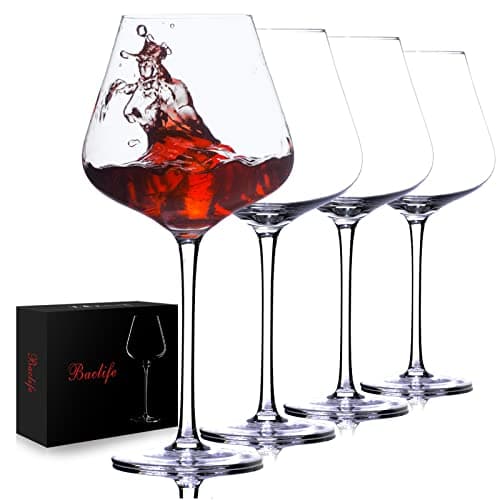 Hand Blown Red Wine Glasses Set of 4 – Premium Crystal, 23 oz, Long Stem – Unique Gift