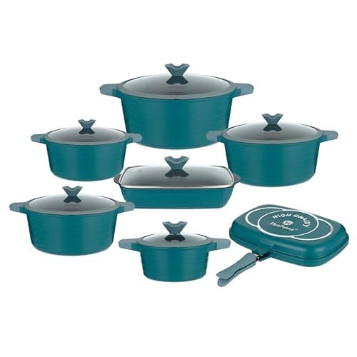 Lorren Home Trends 14-Piece Die-Cast Aluminum Cookware Set, Red — Green