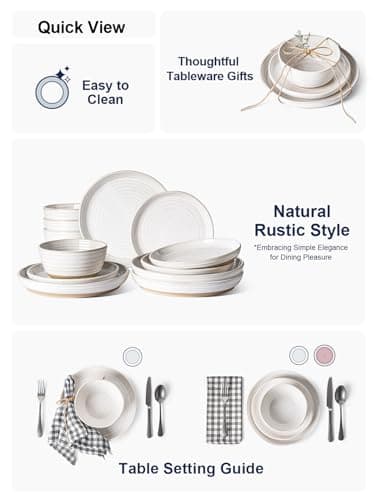 LE TAUCI Arctic White Dinnerware Set, 12 PCS, Oven Safe (4x 10" Plate, 4x 8" Salad, 4x 28 oz Bowl)