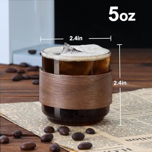 Small Clear Espresso Cups Set of 2 with Wooden Ring - 5 OZ