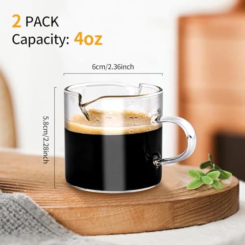 Espresso Cups, 4 Oz Double Spout with Handle, Clear Mugs