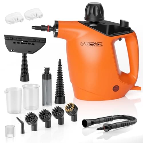 Multipurpose Steam Cleaner with 16 PCS Accessory, 16oz Capacity, Safety Lock, White — Orange