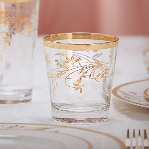 Lorren Home Trends Rosalia Flower Double Old Fashioned Glasses, Set of 4