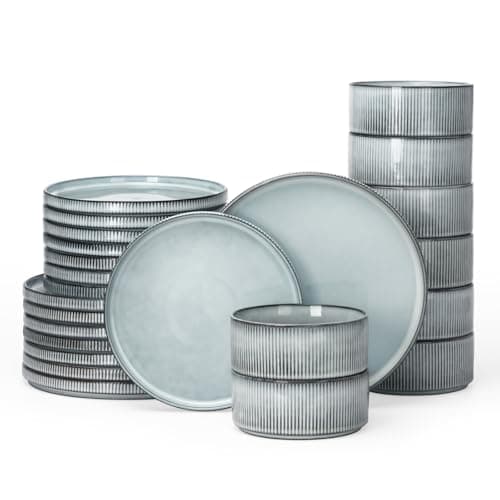 Famiware Cappuccino White Star Dinnerware Set, 12 Piece Chip-Resistant Kitchen Ware — Smoky Blue