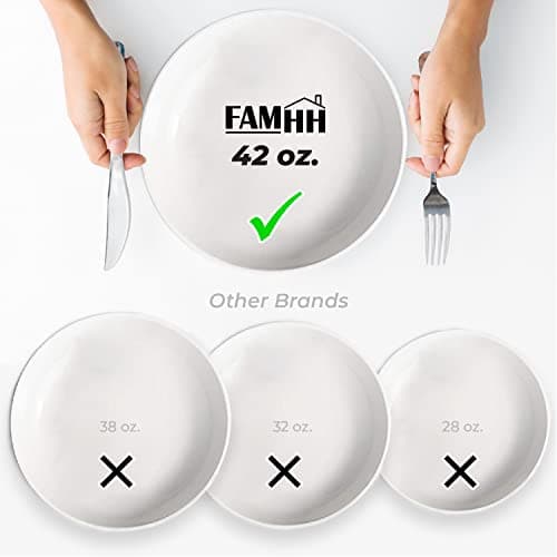 42 Oz Wide & Shallow Ceramic Bowl Set – 9.5x1.75 In., Dishwasher & Microwave Safe – 6 Pieces