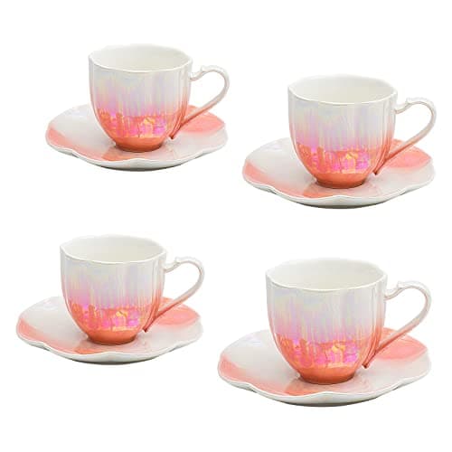 4-Piece Set of White Ceramic 6oz Coffee Mugs for Coffee, Latte, and Tea — Gradient Pink-Set of 4