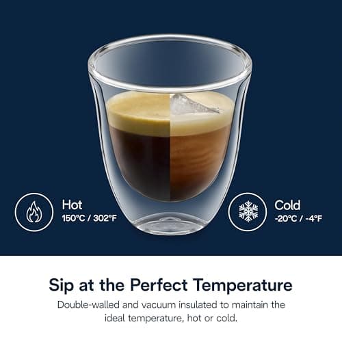 DeLonghi 3oz Double Wall Thermal Espresso Glasses, Set of 2