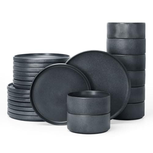 Famiware Cappuccino White Star Dinnerware Set, 12 Piece Chip-Resistant Kitchen Ware — Matte Dark Charcoal