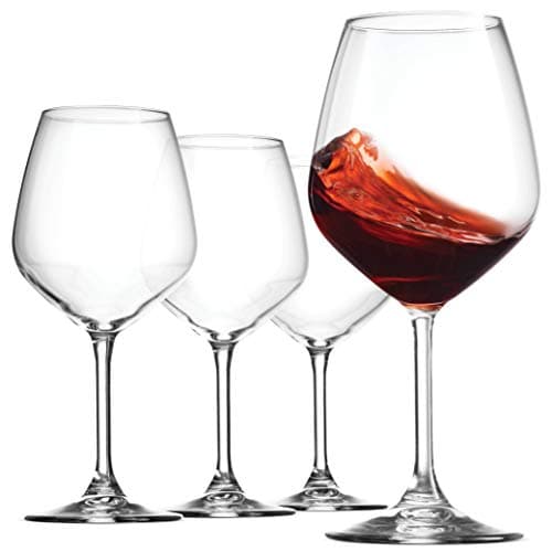 Bormioli Rocco 18oz Red Wine Glasses, Crystal Star Glass, Laser Cut Rim, Elegant Party Sets (Set of 4)