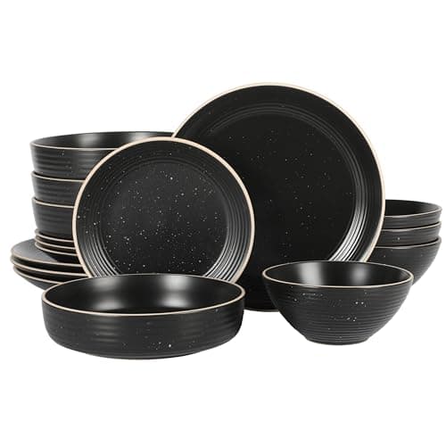 Gibson Home Rockaway Round Stoneware Dinnerware Set, Matte Blue (16pcs, Serves 4) — Black
