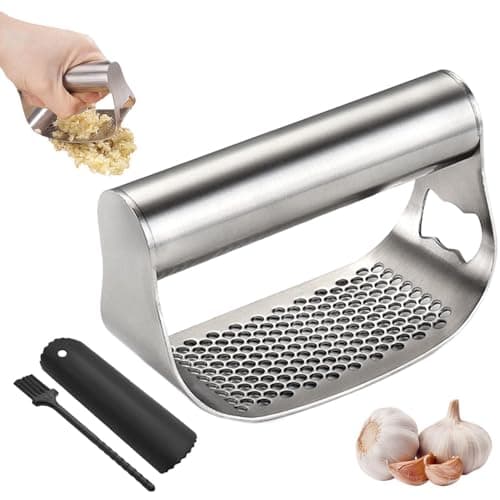 Stainless Steel Garlic Chopper with Peeler and Brush (Silver A) — sliver B