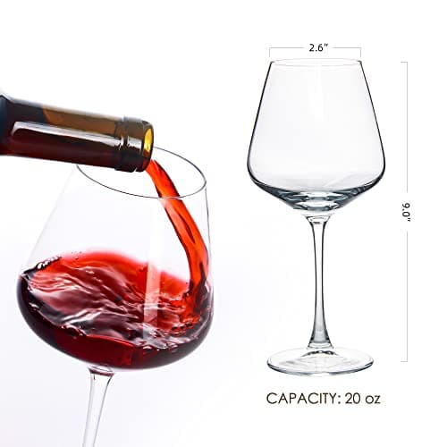 Large Burgundy Wine Glasses Set of 6, 20 oz, Perfect for Wine Tasting, Dinner Parties, Weddings, Birthdays