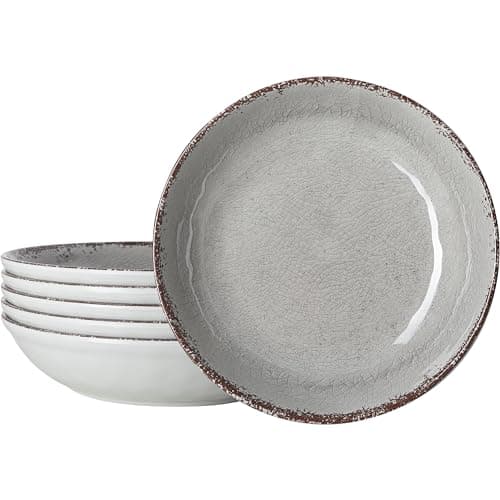 LEHAHA Vintage Red Melamine Pasta Bowls, Set of 6, 9.25" Salad Bowls, Dishwasher Safe… — Rustic Gray