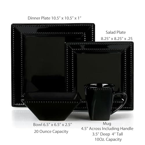Black Square Beaded Dinnerware Set by Lorren Home Trends - 16 Pieces
