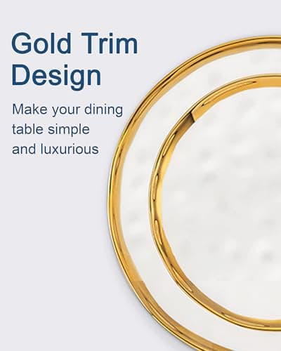 LOVECASA White and Gold Porcelain Dinnerware Set, 12-Piece Plate and Bowl Kit, Dishwasher Safe