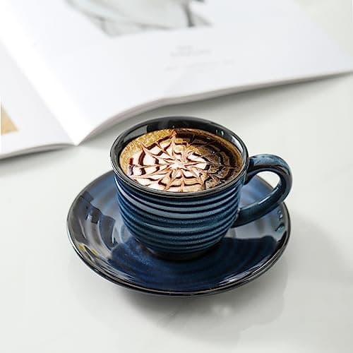 Porcelain Espresso Cups Set of 6, 4 oz - Navy Blue