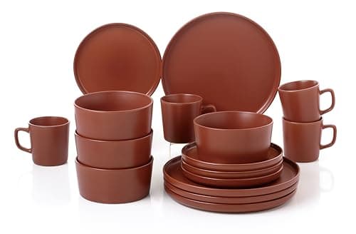 Lorren Home Trends Red Stoneware Dinnerware Set, 16-Piece, Microwave & Dishwasher Safe