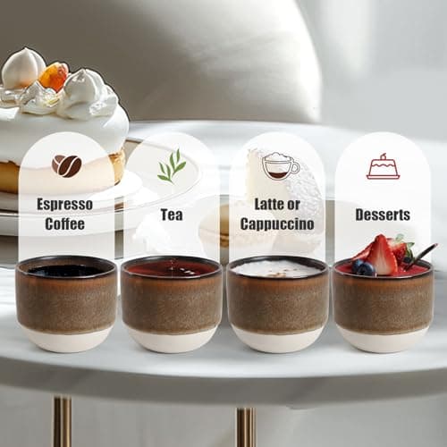 INGOFIN Ceramic Espresso Cup Set - Espresso & Coffee Mug, Microwave & Freezer Safe, Pack of 4