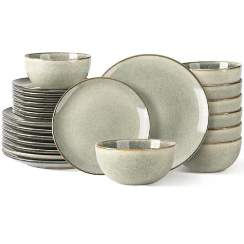 AmorArc Ceramic Dinnerware Set for 4, 12 Pieces Handpainted Stoneware — Reactive Glaze