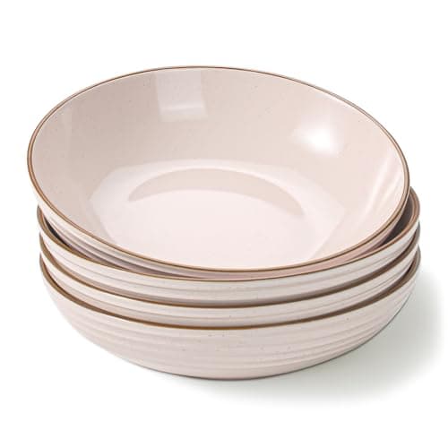 Famiware Moonlight 8.5 Inch Stoneware Bowls Set of 4, White — Light Pink