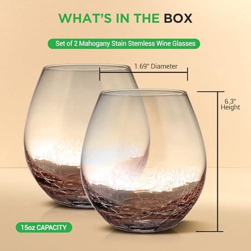 NutriChef Stemless 8oz Wine Glasses, Hand Blown for Home & Bar, Dishwasher Safe, Gift Set