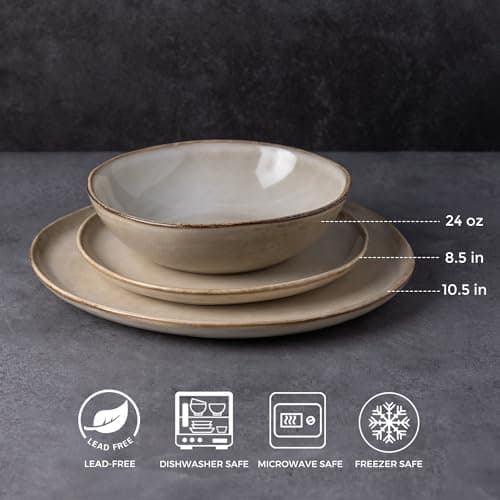 AmorArc Ceramic Dinnerware Set, Handmade Reactive Glaze Plates & Bowls, Chip & Crack Resistant, Dishwasher & Microwave S