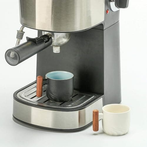 Set of 2 Ceramic Espresso Cups with Wooden Handle-Small Tea Cups