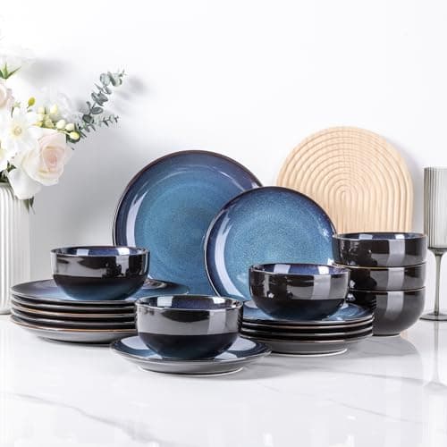 LERATIO Oven & Dishwasher Safe Ceramic Dinnerware Set for 6, Blue(18PCS)