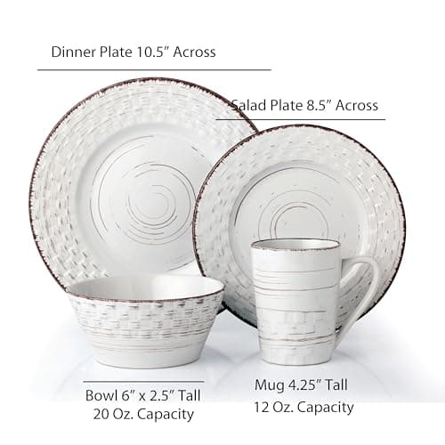 Distressed Weave White Dinnerware Set for Lorren Home Trends