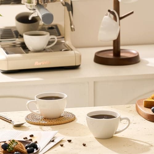 Set of 4 Porcelain Espresso Cups - 4oz, White, Microwave and Dishwasher Safe