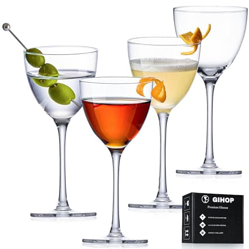 Nick and Nora Lead-Free Hand Blown Coupe Cocktail Glasses, 5.8Oz Set of 4