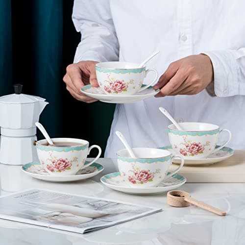 Jusalpha Vintage Rose China Tea Cup/Coffee Set, 7 Oz, Ideal for Afternoon Tea, Gift for Women TCS29