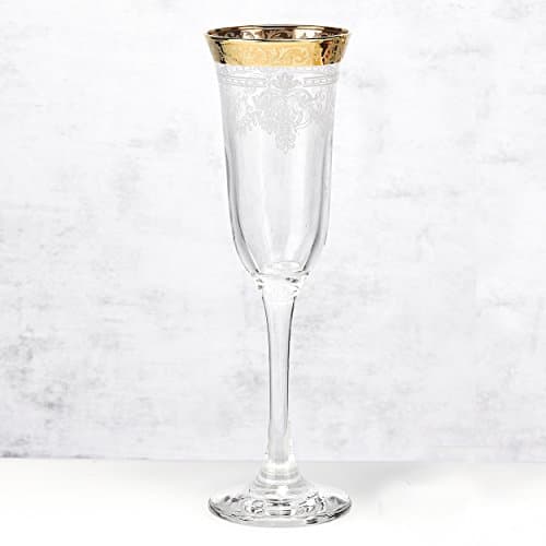 Lorren Home Trends Flutes Set of 6 Stencil Pattern Gold Band Clear