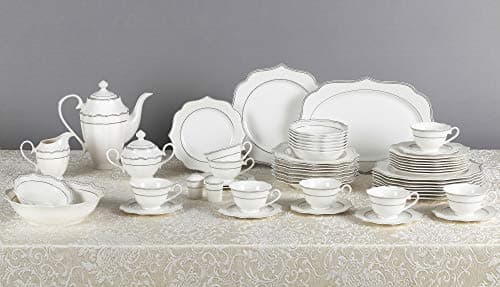 Lorren Home Trends Lace-57 Silver Dinnerware Set for Entertaining