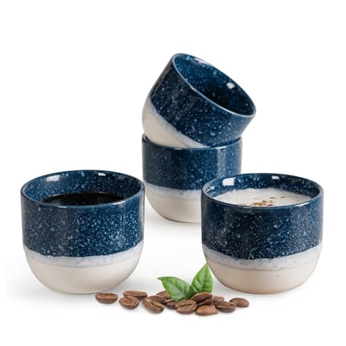 INGOFIN Ceramic Espresso Cup Set - Espresso & Coffee Mug, Microwave & Freezer Safe, Pack of 4 — Blue