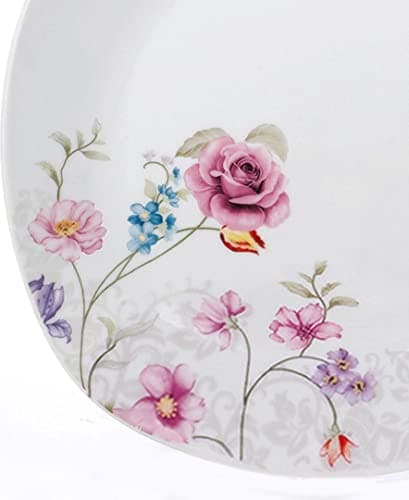 Lorren Home Trends 20 Piece White Square Dinnerware Set with Small Floral Design, Serve 4
