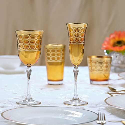 Lorren Home Trends Gold Ringed Red Wine Goblet, Set of 4 Amber