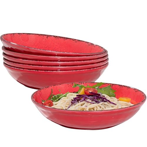 Vintage Cool Grey Melamine 9.25 Inch Bowls Set, 6 Piece Mealware — Antique Red