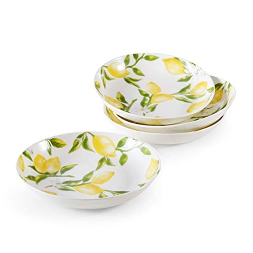 Mikasa Lemons Bone China Lightweight Chip-Resistant Pasta Bowls, 8.5"