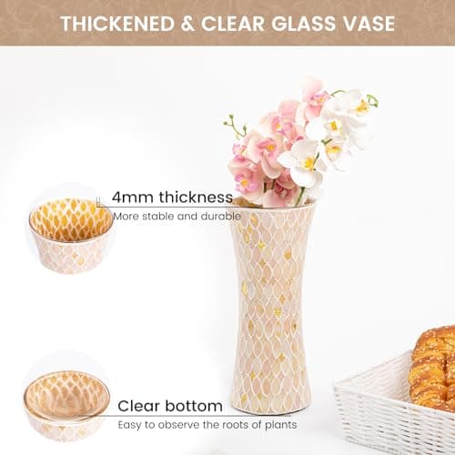 Mosaic Pink Glass Flower Vase, Large Living Room & Kitchen Decor
