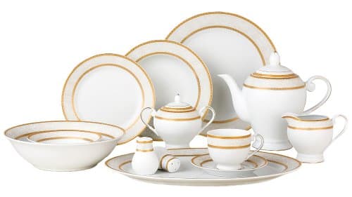Lorren Home Trends 57-Piece Porcelain Dinnerware Set, Alina-GD, Service for 8 — Amelia